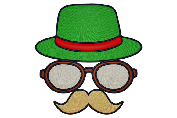 Hat, Glass, Moustache Embroidery Design